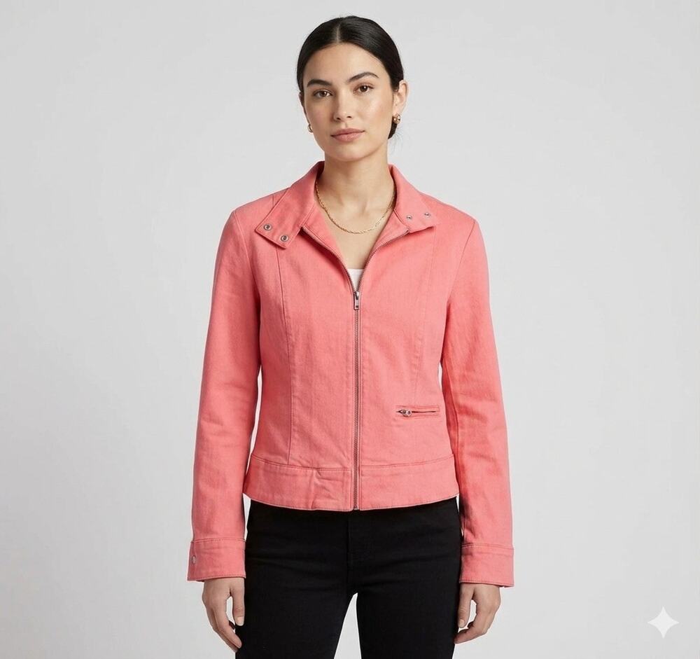 Newport News Jeanology Coral Pink Denim Jacket Size 8 Y2K Barbiecore Vintage